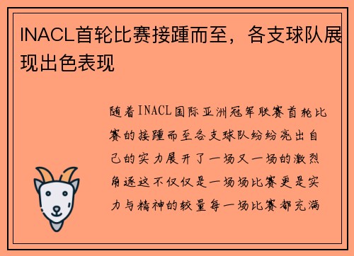 INACL首轮比赛接踵而至，各支球队展现出色表现