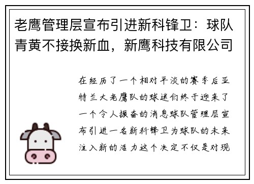 老鹰管理层宣布引进新科锋卫：球队青黄不接换新血，新鹰科技有限公司
