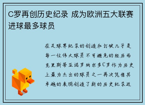 C罗再创历史纪录 成为欧洲五大联赛进球最多球员