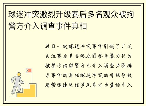 球迷冲突激烈升级赛后多名观众被拘警方介入调查事件真相