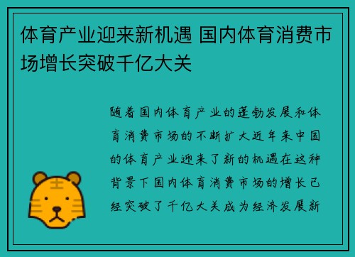 体育产业迎来新机遇 国内体育消费市场增长突破千亿大关