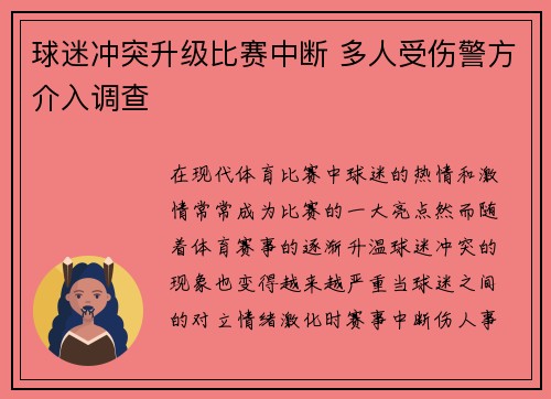 球迷冲突升级比赛中断 多人受伤警方介入调查